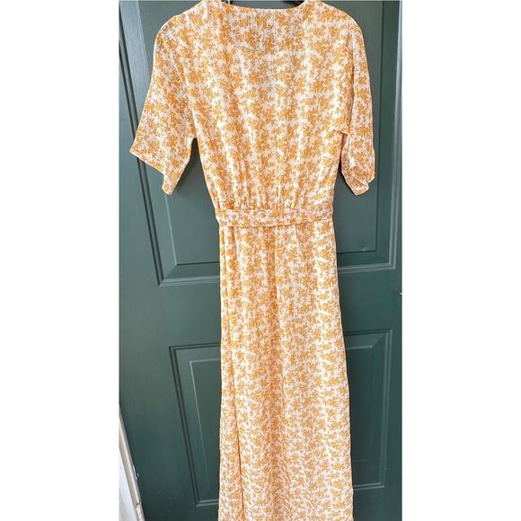 NWT Y.A.S. Mustard Yellow Floral Faux Wrap Maxi Dress M Cottagecore Fall - Picture 5 of 8